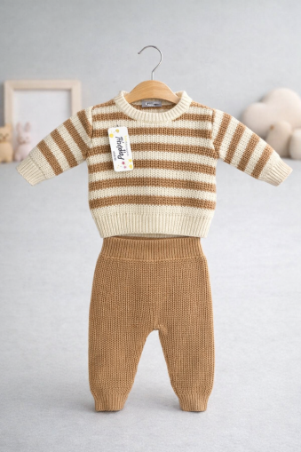 Set tricotat cu dungi, GONCA BEBE 3-6-9 luni A17