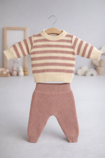 Set tricotat cu dungi, GONCA BEBE 3-6-9 luni A17