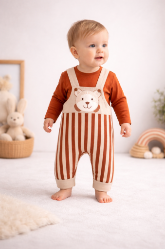 SALOPETE GONCA BEBE 6-9-12-18-24 LUNI CU IMPRIMARE CAP DE URS A17