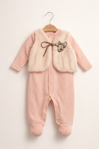 Salopetă tip vestă BYMURAT, 0-3-6-9-12 luni, brodată cu cerbi, A29