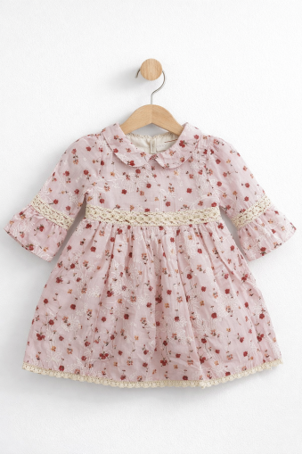 ROCHIE CU IMPRIMEU CU FLORILE ȘI TIV DIN DANTELĂ BY MURAT 3/24 LUNI A37