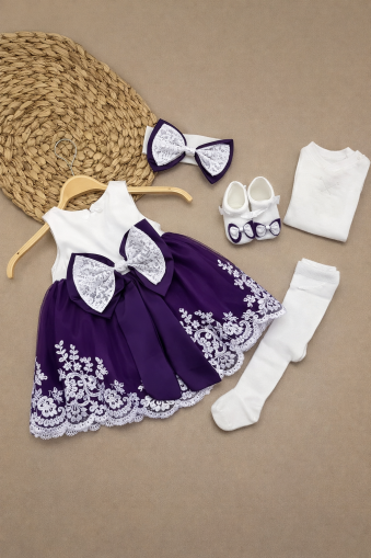 SET DE BOTEZ BABYLIA CU PIATRĂ ȘI DANTELĂ 0-3 LUNI  A55