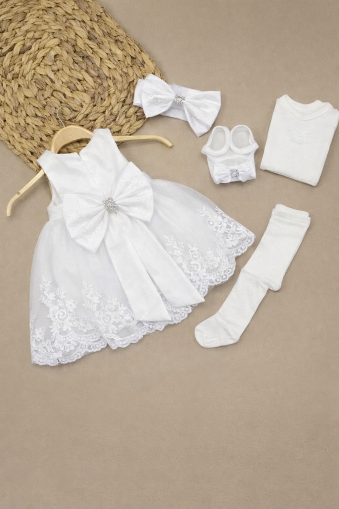 SET DE BOTEZ BABYLIA CU PIATRĂ ȘI DANTELĂ 0-3 LUNI  A55