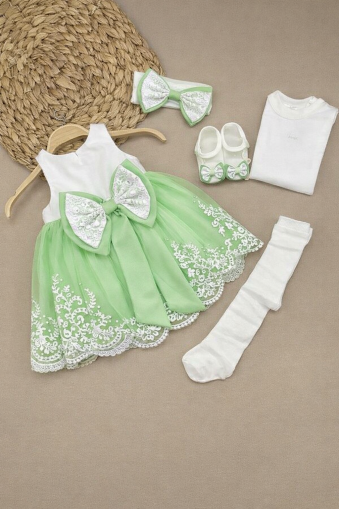 SET DE BOTEZ BABYLIA CU PIATRĂ ȘI DANTELĂ 0-3 LUNI  A55