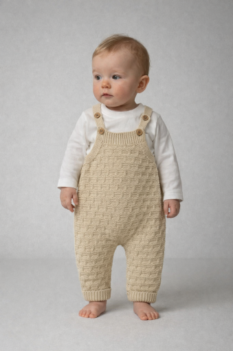 Salopă tricotată cu model fagure de miere pentru bebeluși Littleland, 6-9-12 luni A23