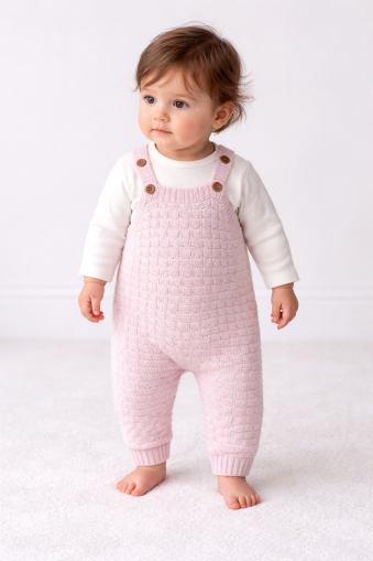 Salopă tricotată cu model fagure de miere pentru bebeluși Littleland, 6-9-12 luni A23