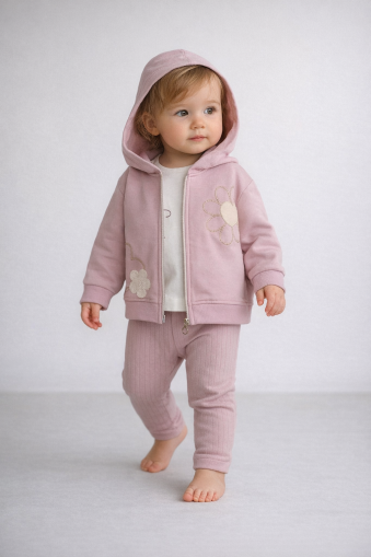 SET 3 PIESE MY BELLA CU FLORI BRODATE, 6-18 LUNI A32