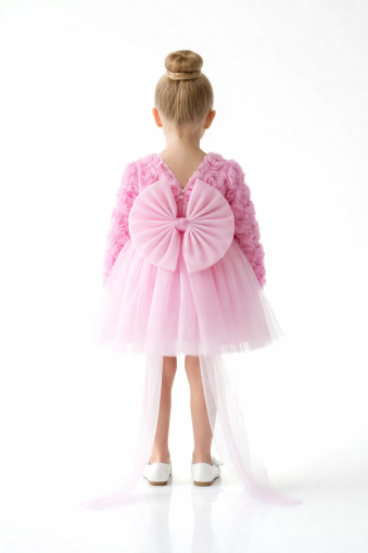 MININAF ROCHIE CU MÂNECĂ LUNGĂ DIN TUL CU MODEL CU TRANDAFIRI, PENTRU BEBE 1-5 ANI A80