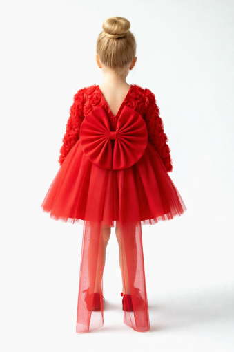 MININAF ROCHIE CU MÂNECĂ LUNGĂ DIN TUL CU MODEL CU TRANDAFIRI, PENTRU BEBE 1-5 ANI A80