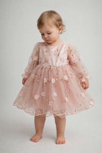 ROCHIE CU DETALII CU TRANDAFIRE PENTRU BEBE 1-5 ANI A75