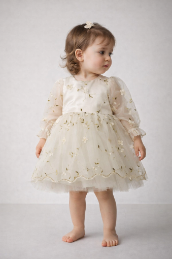 ROCHIE CU DETALII CU TRANDAFIRE PENTRU BEBE 1-5 ANI A75