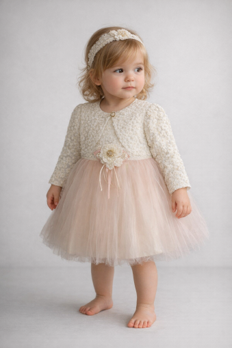 ROCHIE BOLERO CU FLORI ȘI SLĂBITORI AURII BULŞEN 9/18 LUNI A39