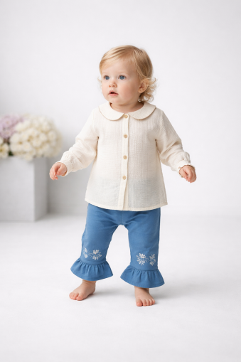 Costum din denim cu guler rotund și evazat DECO 9/24 A38