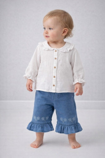 Costum din denim cu guler rotund și evazat DECO 9/24 A38