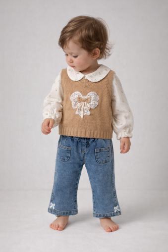 Set pulover tricotat Missolix 9/24 luni cu fundă A102