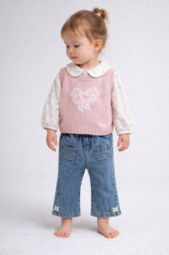 Set pulover tricotat Missolix 9/24 luni cu fundă A102