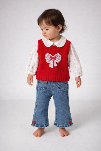 Set pulover tricotat Missolix 9/24 luni cu fundă A102