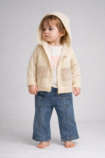 Set cardigan tricotat de pluș Missolix 9/24 luni cu buzunare A110