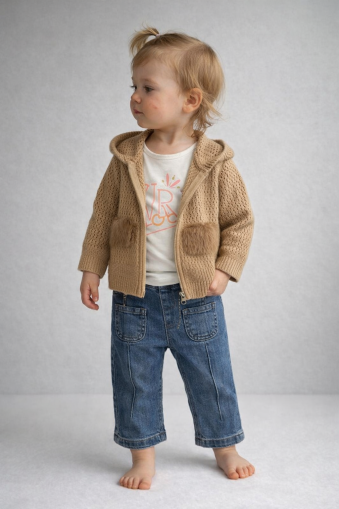 Set cardigan tricotat de pluș Missolix 9/24 luni cu buzunare A110