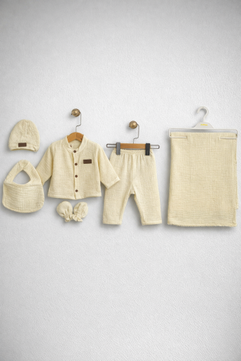 Pătură brodată Newworld, set de 6 piese din muselină, 0-3 luni A54