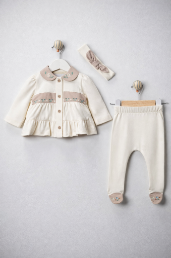 SET 3 PIESE BRODATE BABY AURA 0-3 LUNI A36