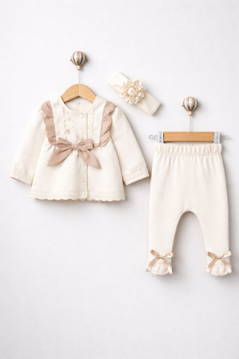 SET BABY AURA 0-3 LUNI 3 PIESE CU FUNDĂ PENTRU FETIȚĂ A42