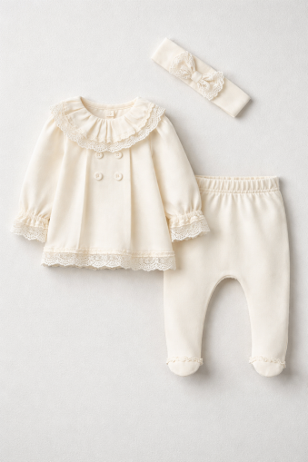 SET DE 3 PIESE CU GULER DIN DANTELĂ, BABY AURA 0-3 LUNI A36