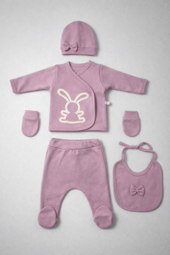 SET SERDE BABY 0-3 LUNI CU IMPRIMEU DE IEPURI A25