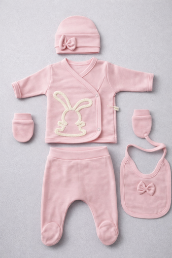 SET SERDE BABY 0-3 LUNI CU IMPRIMEU DE IEPURI A25