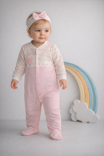 Salopetă ANNORA 3–9 luni cu broderie și model baloane A19