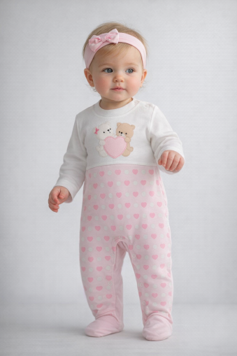 SALOPĂ BRODATĂ CU PISICĂ ÎN FORMĂ DE INIMĂ ANNORA 3/9 LUNI A19