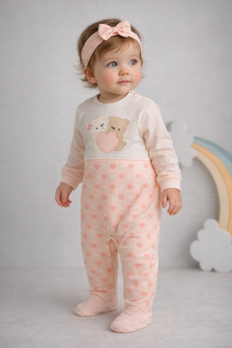 SALOPĂ BRODATĂ CU PISICĂ ÎN FORMĂ DE INIMĂ ANNORA 3/9 LUNI A19