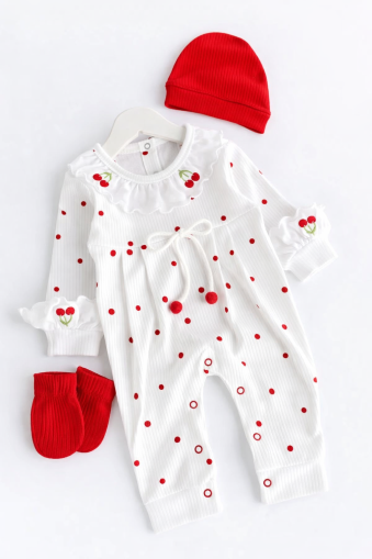 BYMURAT Salopetă 3–12 luni cu model cireșe A31