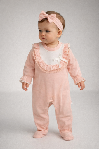 BYMURAT Salopetă 3–12 luni cu guler din dantelă A25