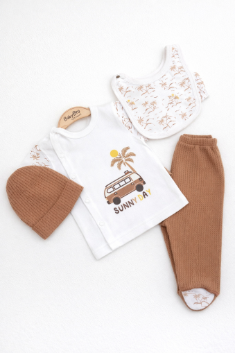 SET SALOPETE CU 4 PIESE BABYIM 0-3 LUNI CU TEMĂ MAȘINĂ A25