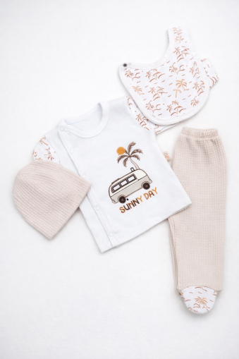 SET SALOPETE CU 4 PIESE BABYIM 0-3 LUNI CU TEMĂ MAȘINĂ A25