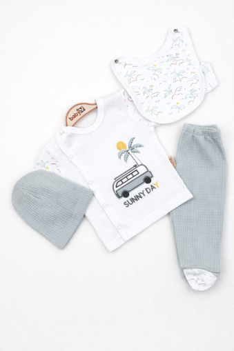 SET SALOPETE CU 4 PIESE BABYIM 0-3 LUNI CU TEMĂ MAȘINĂ A25