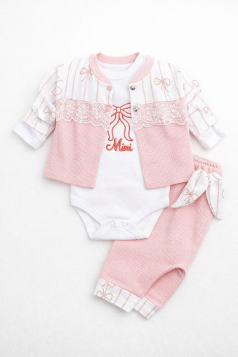 SET DE 3 PIESE BABYIM 3/9 LUNI CU FUNDĂ ȘI DANTELĂ A33