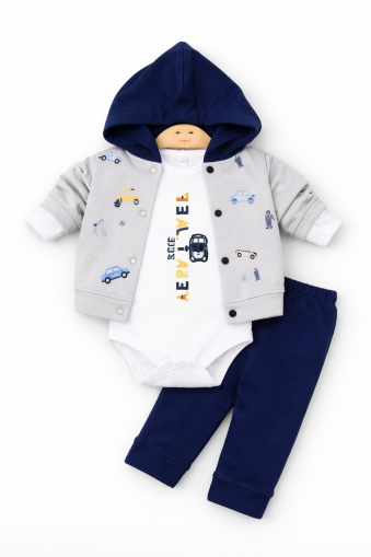 Set de 3 piese cu glugă, cu tematică de mașină, pentru bebeluși 3/9 luni A33