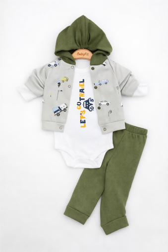 Set de 3 piese cu glugă, cu tematică de mașină, pentru bebeluși 3/9 luni A33