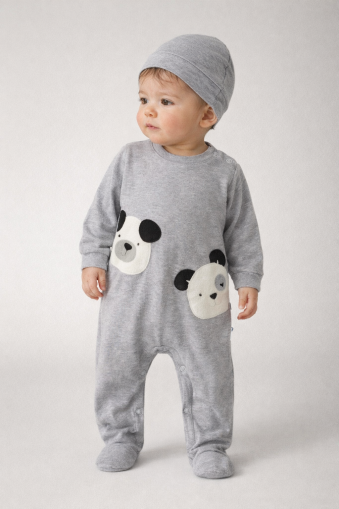 SALOPĂ BRODATĂ CU PANDA BYMURAT 0-3-6LUNI A25