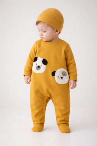 SALOPĂ BRODATĂ CU PANDA BYMURAT 0-3-6LUNI A25