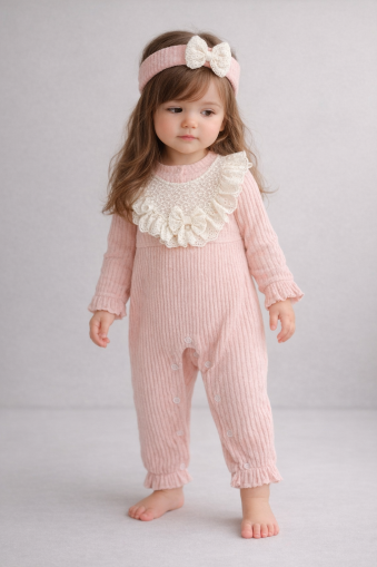 Salopetă BYMURAT cu bandană și guler 3/12 luni A25