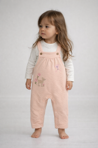 SALOPETE DIN MATERIAL MATLASAT CU FLUTURI ȘI FLORALE DE LA MURAT 3/12 LUNI A32