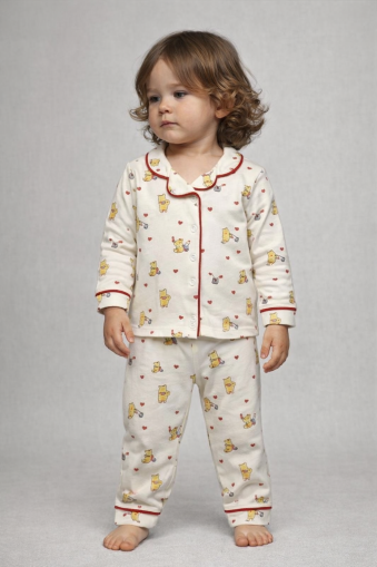 SET DE PIJAMA CU IMPRIMARE CU INIMIOARE ȘI URSULET, BY MURAT, 9/24 LUNI A25