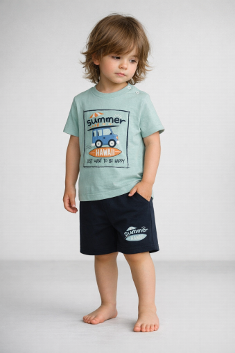 Set Mimosa vară Hawaii cu pantaloni scurți  9/24 luni A17