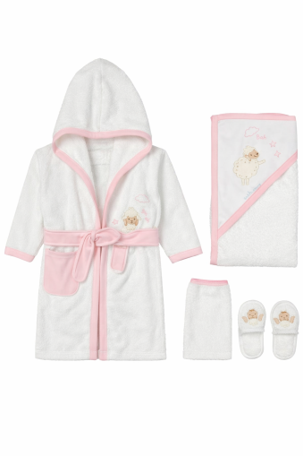 Set Halat de Baie Bebeluși 1–3 Luni, cu Miel Brodat A76