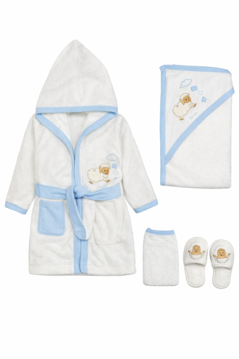 Set Halat de Baie Bebeluși 1–3 Luni, cu Miel Brodat A76