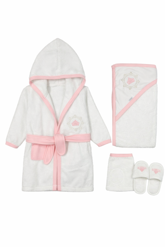 Set Halat de Baie pentru Bebeluși 0–3 Luni, cu Coroană Brodată A76