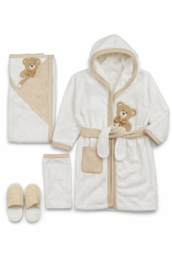 Set Halat de Baie pentru Bebeluși 0–6 Luni, cu Ursuleț Brodat A76